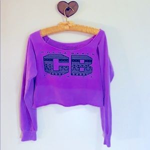 Miami Style | Cocoa Beach Florida  Purple Crop Sweater Cut Off Long Sleeve Boho